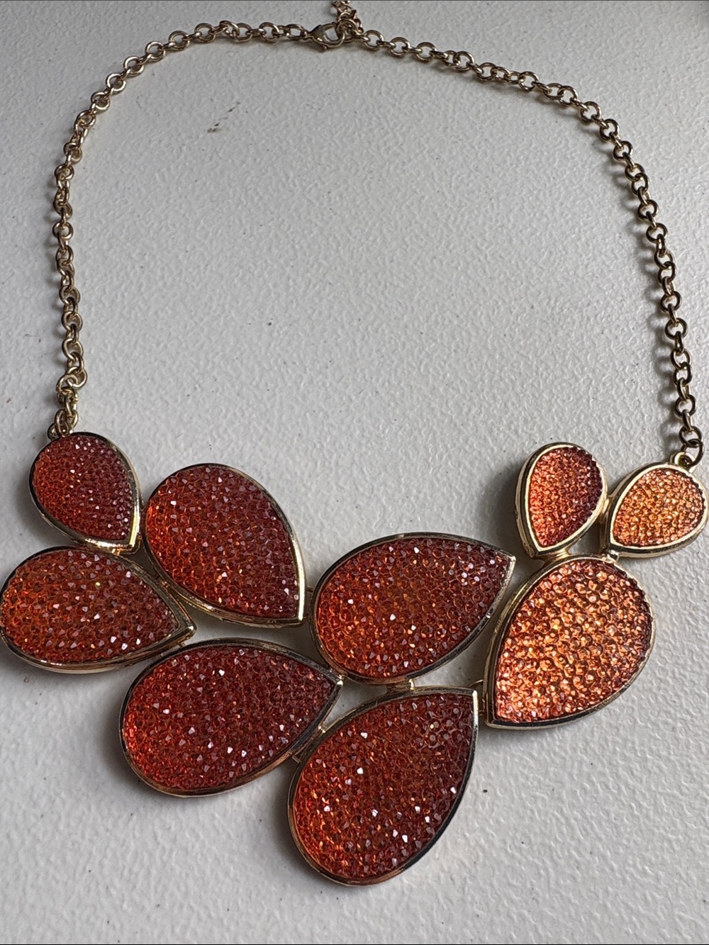 Gold-Tone Orange Teardrop Statement Necklace